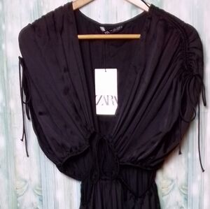 Zara Drawstring Cut Out Maxi Dress Black Large